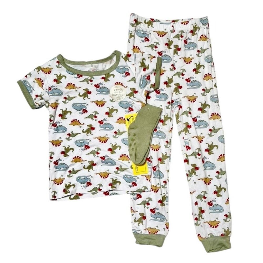 NWT Milkberry 3 Piece Bamboo Dinosaur PJ Set Size 4T